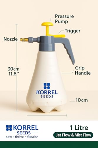 Image of 1 Litre Heavy-Duty Garden Pressure Sprayer, White and Red Compression Pump with Adjustable Brass Nozzle, Hand Held Mist Spray Bottle for Plants, Cleaning, Sanitising