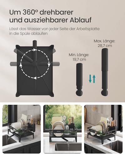SONGMICS Abtropfgestell Geschirr, 360° drehbarer und ausziehbarer Ablauf – Ansicht 5