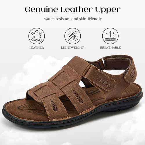 Image of OKKO Mens Leather Sandals Open Toe Athletic Fisherman Sandal Casual Summer Outdoor Shoes for Men