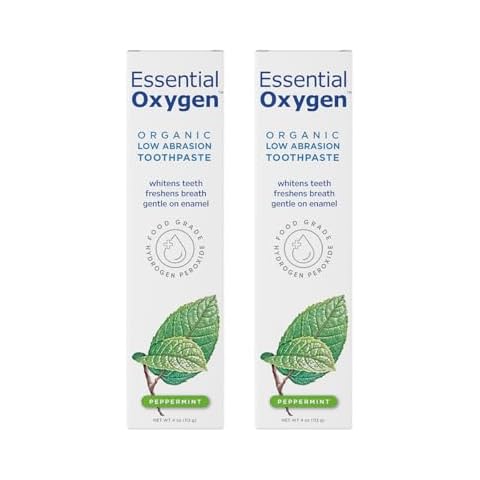 Essential Oxygen BR Certified Organic Toothpaste, for Whiter Teeth, Fresher Breath, Happier Gums, Tooth Sensitivity, Peppermint, 4 Ounce (Pack of 2) Cover