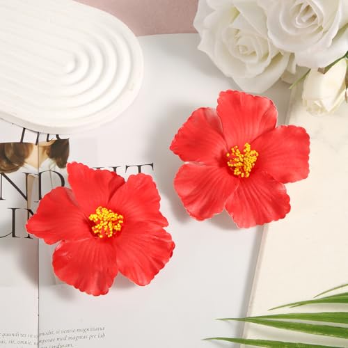 2 piezas pinzas para cabello flor hawaiana roja miniatura 3