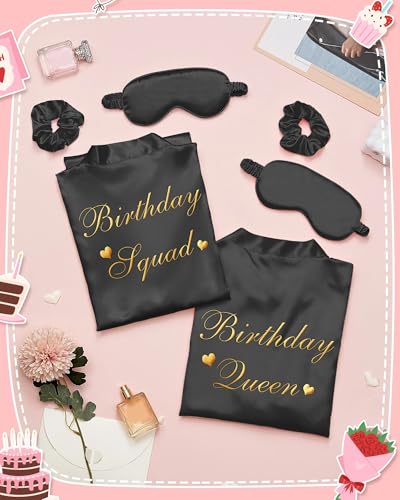 Image of Neer 21 Pcs Women Birthday Party Robe Set Queen Squad Kimono Satin Bathrobes with Eye Mask and Scrunchie for Birthday
