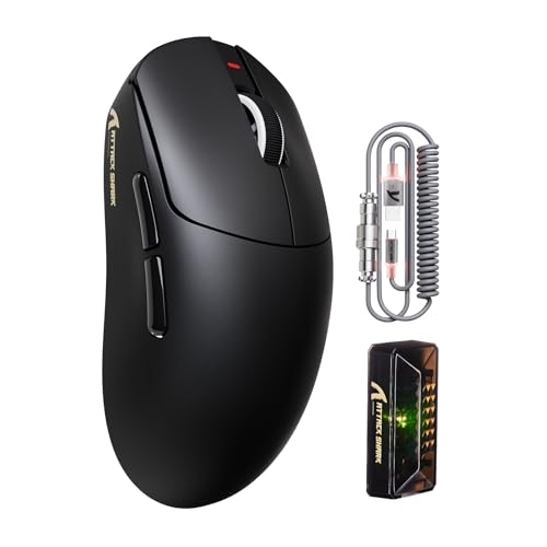 ATTACK SHARK X8PRO 55g ultraleichte Kabellose Gaming-Maus mit Spiralkabel, Mittelgroße/Große Hände, 8K-Polling Rate, Tri-Mode 2,4 G/Wied/BT, 500 mAh, 40.000DPI, Optischer Sensor PAW3395 -Schwarz