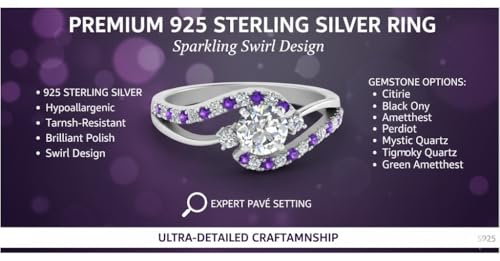 Image of Choose Your Gemstone Swirl 3 Stone Diamond CZ Engagement Ring 925 Sterling Silver Round Shape Side Stone Engagement Rings for Women, Girls and Ladies US Size 4 to 12