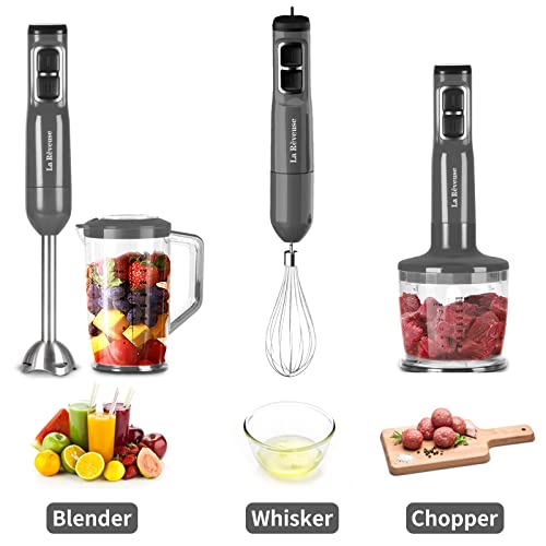 La Reveuse Immersion Hand Blender, 3 in 1, 300 Watts 2 Speeds Multi-purpose with Whisk,Mixing Beaker,Food Chopper Grinder attachments - Image 3