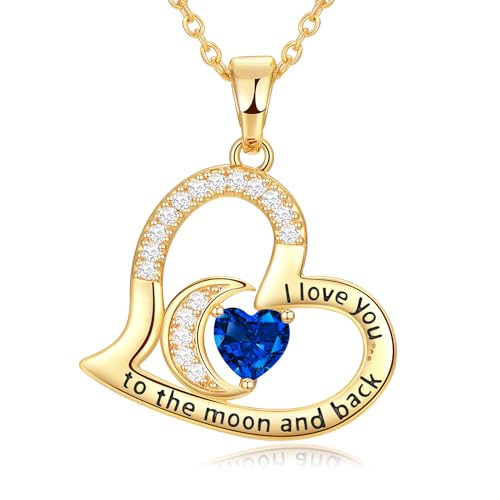 Anniversary Necklace for Women Birthstone Jewelry for Wife Gifts for Her Wife Birthday Gift Ideas Anniversary for Girlfriend I love you to the moon and back Necklaces Filled 925 Sterling Sliver