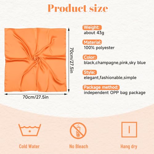 4Pcs 27.5 Inch Satin Square Head Scarf Silk Scarf Fashion Lightweight Neck Scarf Bandanas Sleeping Head Wraps For Women (Black+Blue+Rose Red+Orange)2