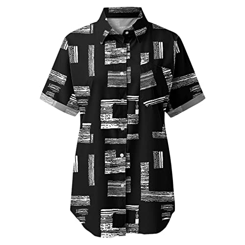 KAMEMIR Camisetas femininas de verão de manga curta com babados e gola V casual ajuste solto, Preto,