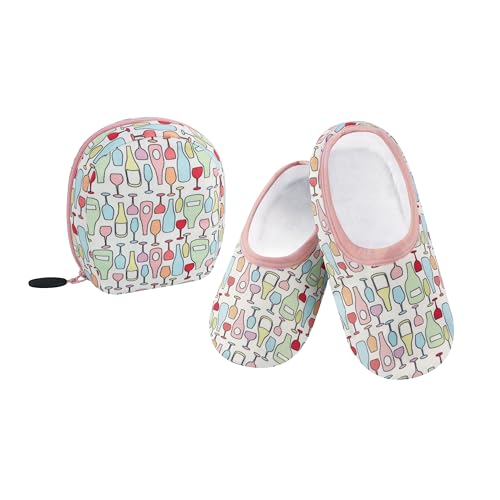 Image of Snoozies Skinnies Packable and Foldable Travel Slippers for Women with Zipper Pouch, Soft Sherpa-Lined Slipper Socks Non-Skid