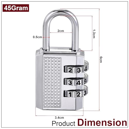 GLUN 3-Digit Number Backpack Lock, Combination Anti-Theft Zinc Alloy Resettable Zipper Padlock, for Your Backpack, Toolbox, Briefcase and Luggage, Silver