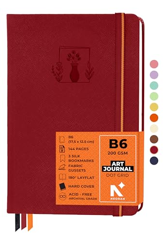 Image of NEORAH - B6 - ART JOURNAL | 200Gsm Dotgrid Notebook |144 Pages(17.5 x 12.5 cm) | Lay Flat |HardCover Bullet - Journal |3 Bookmarks |Elastic Closure| Inner BackPocket | Ideal-Bujo,Drawing (RED)