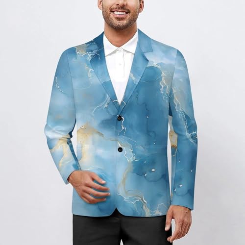 Blue Gold Marble Classic Suits Blazer for Men Business Tuxedo Jacket Sport Coat Two Buttons2