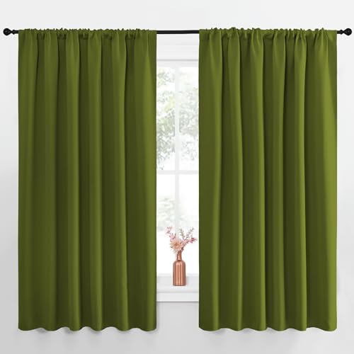 NICETOWN Blackout Curtains for Bedroom, Blackout Curtain Panels, Olive, 1 Pair, 70 by 63-inch, Window Treatment Energy Saving Thermal Insulated Solid Rod Pocket Blackout Drapes/Draperies