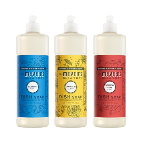 Image of Mrs. MEYER'S Clean Day Dish Soap 16 FL OZ Each, Tomato Vine, Dandelion, Blueberry, 1 CT (Variety Pack)