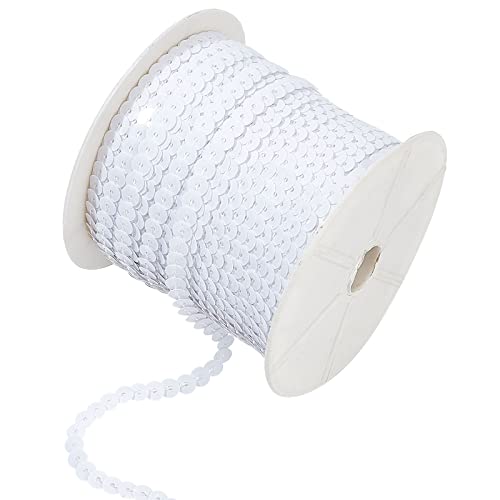 PH PandaHall 100 Yards Spangle Flat Sequins 6mm Flat Sequin Strip Trim White Paillette Spool String Shiny Trim Sewing Paillette String for Wedding Mermaid Dress Embellish Headband Halloween Costume