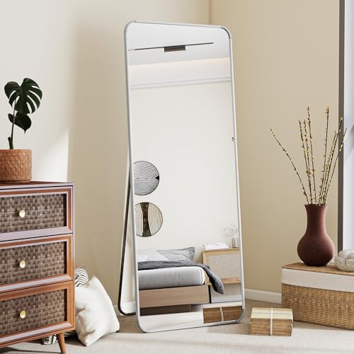 Image of BEAUTYPEAK Silver Full Length Mirror, 56 inchx21 inch Rounded Corner Floor Mirror Standing Hanging or Leaning Against Wall, Suitable for Bedroom or Dressing Room