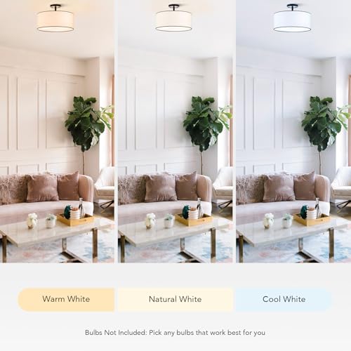 Image of VONLUCE Semi Flush Mount Ceiling Light 18 inch, 3-Light Drum Light Fixture | White Diffused Drum Shade with E26 Sockets, Lighting Fixtures for Hallway, Entryway, Bedroom, Black Finish, ETL Certified