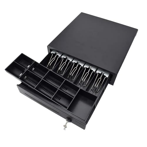 Image of swaggers Metal Cash Drawer For Point of Sale (POS) System with Removable Coin Cash Tray, 5 Bills /8 Coins slots Drawer with RJ11 Interface Key Lock | Black Colour