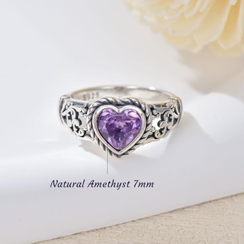 Natural Amethyst Ring for Women 7mm Heart Shaped Healing Amethyst Rings 925 Sterling Silver4