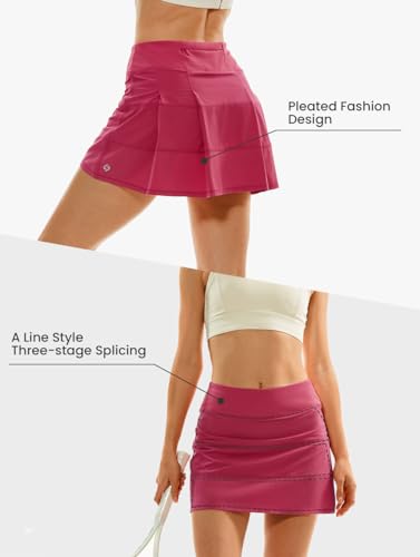 HODOSPORTS Saia de tênis feminina plissada para golfe saia com bolsos cintura alta atlética, Rosa ch