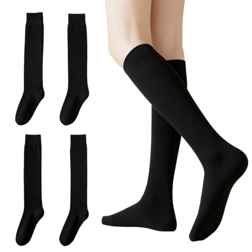 KSJEHW Calcetines Altos Mujer, 4 Paires Calcetines Largos Mujer, Calcetines Termicos Mujer, Calcetines Invierno Mujer, Calcetines Para Botas, Medias Mujer, Suave, Cómodo, Für Botas, Negro