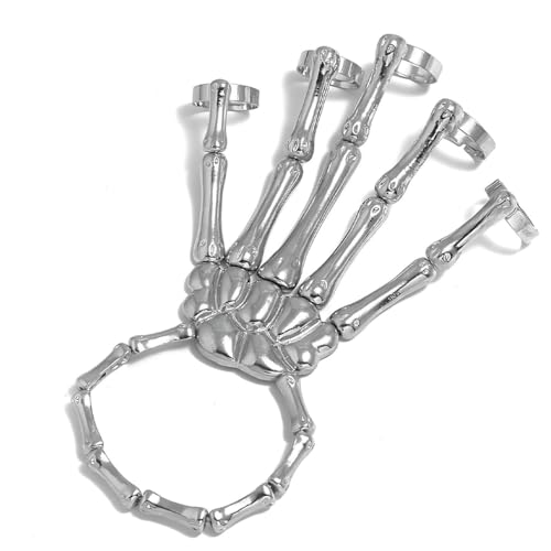 UIEXAY Pulsera De Mano De Esqueleto, Brazalete De Esqueleto De Halloween, Anillo...
