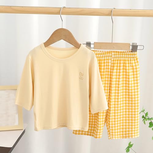 Boy's Tracksuits Crewneck Short Sleeve Summer Solid Plaid Sets Classic Stylish Sports Suit Casual Clothes2