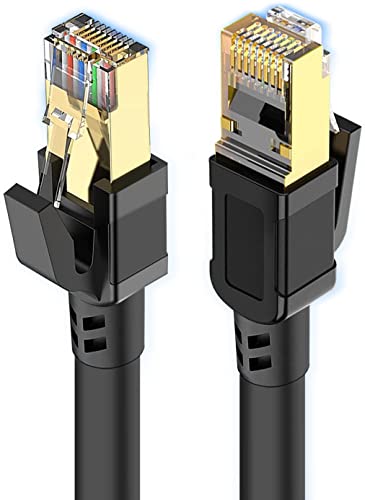 Cat8 Ethernet Cable 3 ft, Heavy Duty High Speed Internet Network LAN Cable, Faster Than Cat7/Cat6 Network, 40Gbps 2000Mhz SFTP Patch Cord with Gold Plated RJ45 Connector for Router/Modem/Xbox (Black)