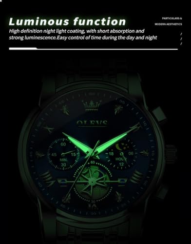 Image of OLEVS Mens Watches Luxury Diamond Calendar Stainless Steel Male Watches Business Dress Waterproof Luminous Fashion Watch for Men