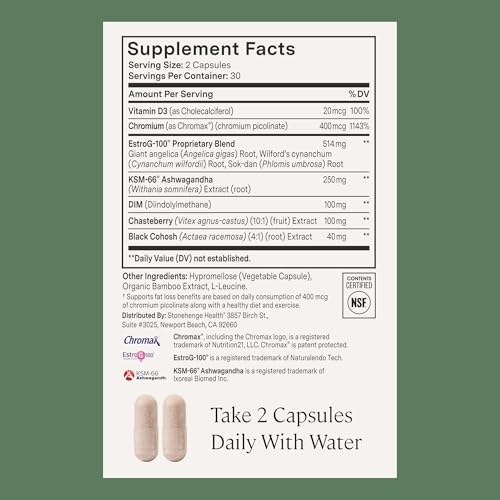 Stonehenge Health for Women Menopause Support for Peri + Menopause + Post - Mood, Energy, Stress, Hot Flashes, Night Sweats, Sleep & Cortisol, Chromax Chromium, Vitamin D3, KSM-66 Ashwagandha Extract - Image 6