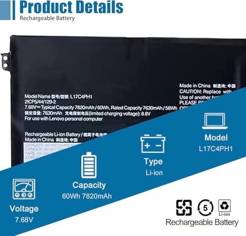 Image of L17C4PH1 Laptop Battery Compatible with Lenovo Yoga C930-13IKB Yoga C930-13IKB Glass Series Notebook L17M4PH1 5B10Q82426 5B10Q82425 7.68V 60Wh 7820mAh