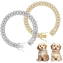 Dog Chain Necklace, Cuban Link Dog Collar, 12.5mm Wide Metal Pet Necklace for Large Medium Small Dogs Cats Gold/Silver,10 Inch