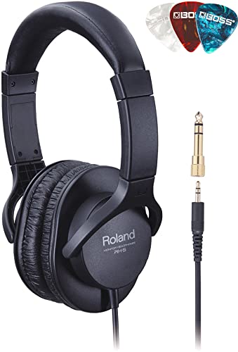Roland RH-5 Closed Type Stereo Headphones Bundle with 3pk BOSS Guitar Picks