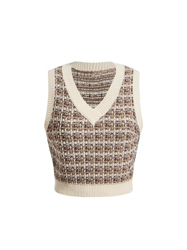 Milumia Women's Plaid Sweater Vest V Neck Sleeveless Knitted Tank Tops