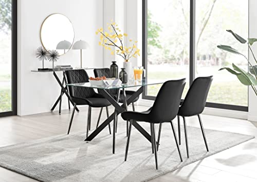 Furniturebox UK Leonardo Black Leg Glass Dining Table & 4 Pesaro Black Leg Chairs