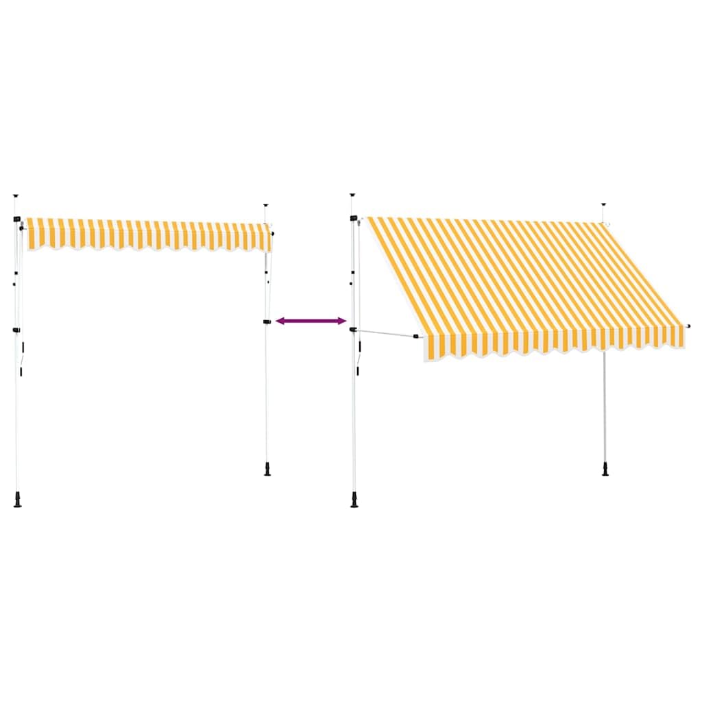 Tenda da sole retrattile, funzionamento manuale, 300 cm, arancione e bianco, a righe, in poliestere, con manovella, per balcone, giardino, terrazza, resistente alle intemperie, resistente ai