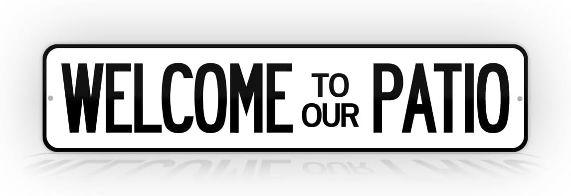 Hey Ya'll Welcome To Our Patio 4"x18" Sign | Black & White Retro Style Patio Decor | Durable Aluminum Metal Sign