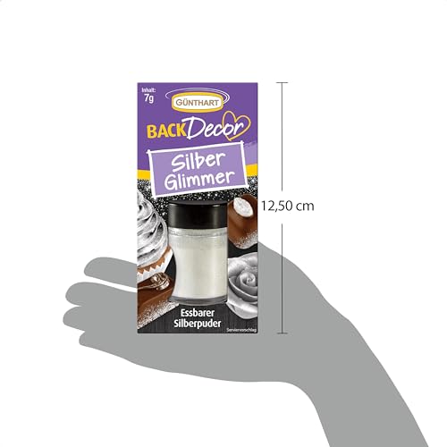 Günthart BackDecor Silber Puder 7 g Silberstaub mit Glitzereffekt, essbarer glänzender Silber staub Glimmer, 1er Pack (1 x 7 g)