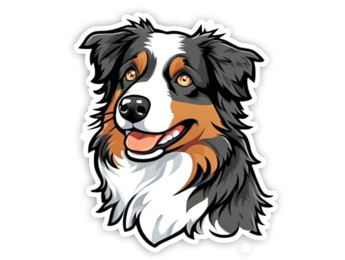 Image of Australian Shepherd Dog Sticker Cute Aussie Shepherd Vinyl Decal Waterproof Dog Lover Sticker for Laptop Water Bottle Car Window Notebook Pet Lover Puppy Gift
