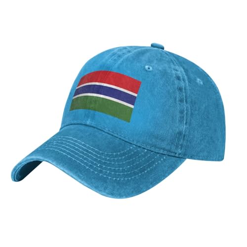 Casquette de baseball en denim délavé avec drapeau noir de la Gambie, casquette de baseball classique à bord incurvé en coton, convient pour les fêtes, Bleu, taille unique