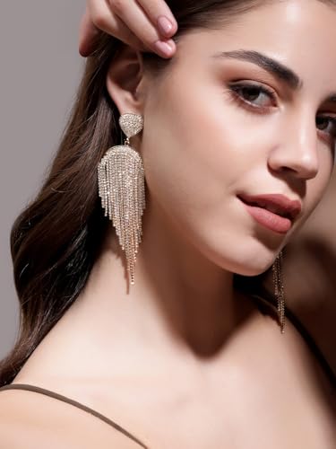 Image of Rubans Long Dangler Earrings Crystal & American Diamond Zirconia Jewellery Gift for Women & Girls