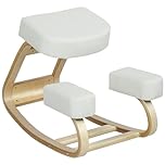 HOMCOM Ergonomic Kneeling Chair, Wood Kneel Stool with Thick Pads, Desk Knee Chair for Office, Improve Posture, Back Pain, Cream White