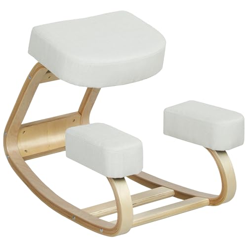HOMCOM - HOMCOM Ergonomic Kneeling Chair, Wood Kneel Stool with Thick Pads, Desk Knee Chair for Office, Improve Posture, Back Pain, Cream White - -17%