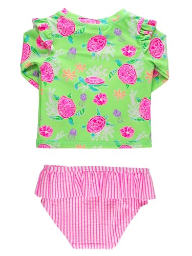 Image of RuffleButts Baby Girls Modern Skirted Rash Guard Bikini - UPF 50+ Sun Protection Swimsuit