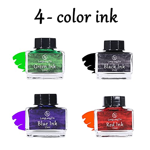 Longlongjin Calligraphy Set For Beginners-Calligraphy Fountain Pen,2 Wooden Dip Pen, 12 Replaceable Stainless Steel Tips, 4 Bottles Of Of Ink,1Pen Holder #TOP3