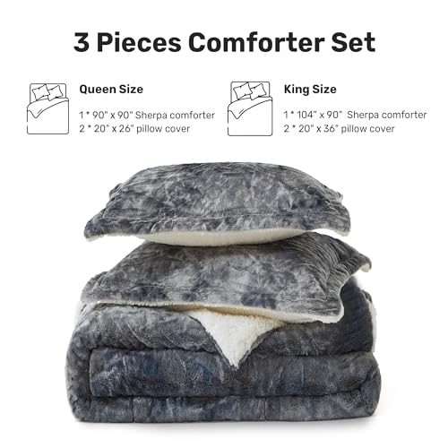 Unikome Queen Comforter Set - 3 Pieces Ultra-Soft Fleece Sherpa Comforter Set thumb #5
