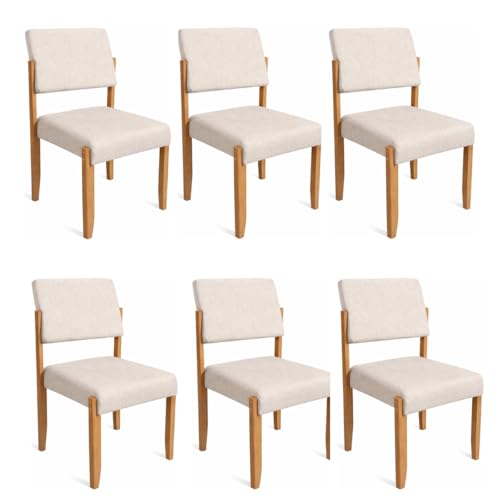 Conjunto 6 Cadeiras Jantar Viena Estofado Tecido Linho Elegante Pé Madeira Maciça Ideal Sala Jantar Cozinha Recepção - Av (LINHO BEGE)
