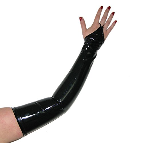 Preisvergleich Produktbild Rubberfashion Lange Lack Handschuhe, Gothic Handschuhe bis zum Oberarm mit beschichteter Oberfläche für Frauen und Herren Paar schwarz L