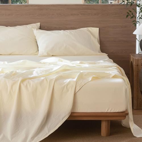 Image of MooMee Sheet Set 100% Washed Cotton Linen-Like Extra Deep Pocket Full | Relaxed Linen-like Texture. Soft, Breathable & Lightweight Comfort. 15-19 inch Extra Deep Pocket with All-around Elastic