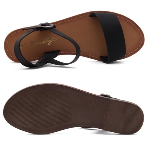 Herstyle 139286 Keetton Womens Flat Sandals Open Toe Ladies Dressy Sandals Black White Cognac Flat Sandals Ankle Strap Comfy Casual Sandal thumb #6